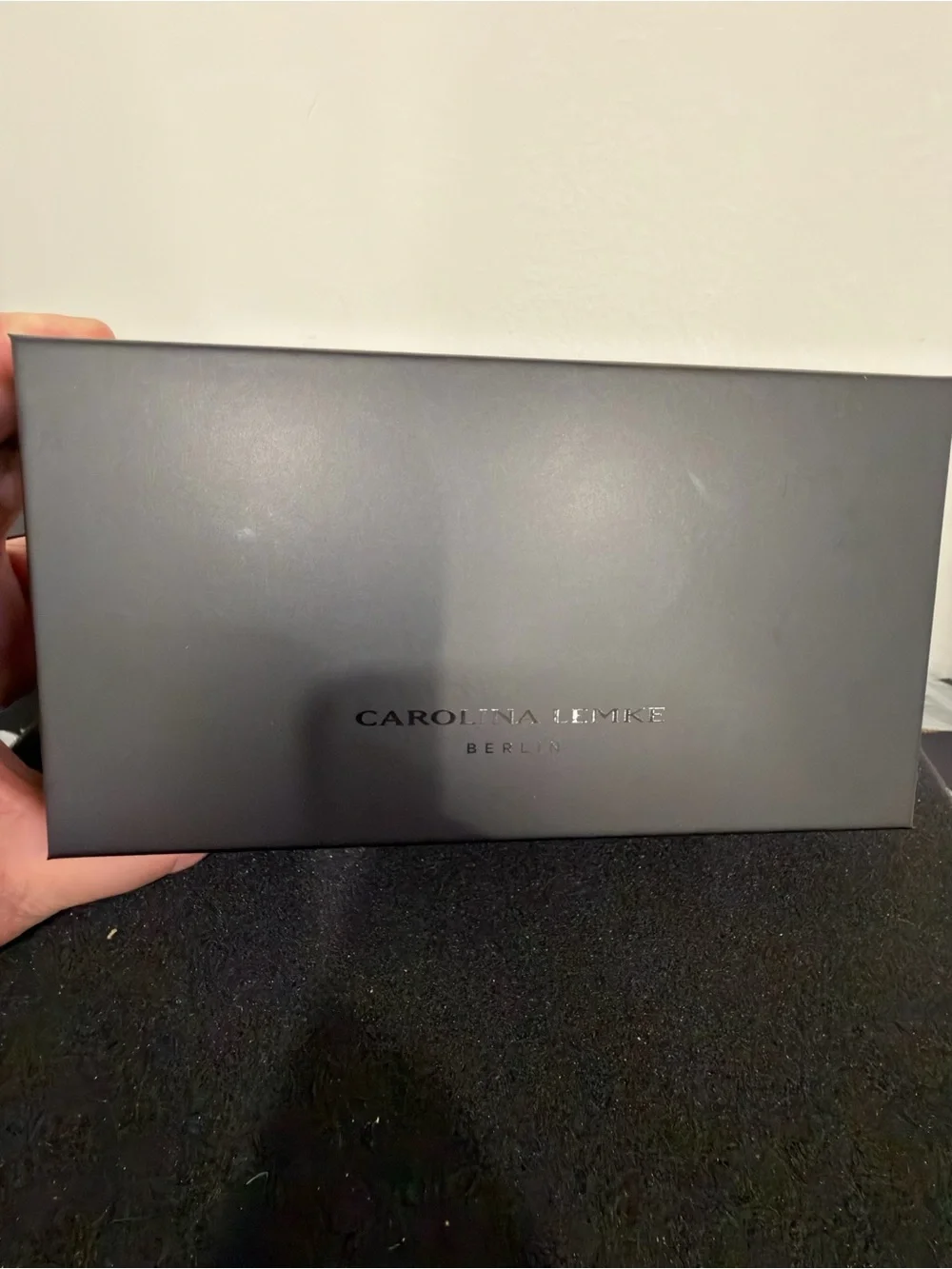 Carolina Lemke Suri Shiny Black Frame Sunglasses with Gold Accent Luxury Case